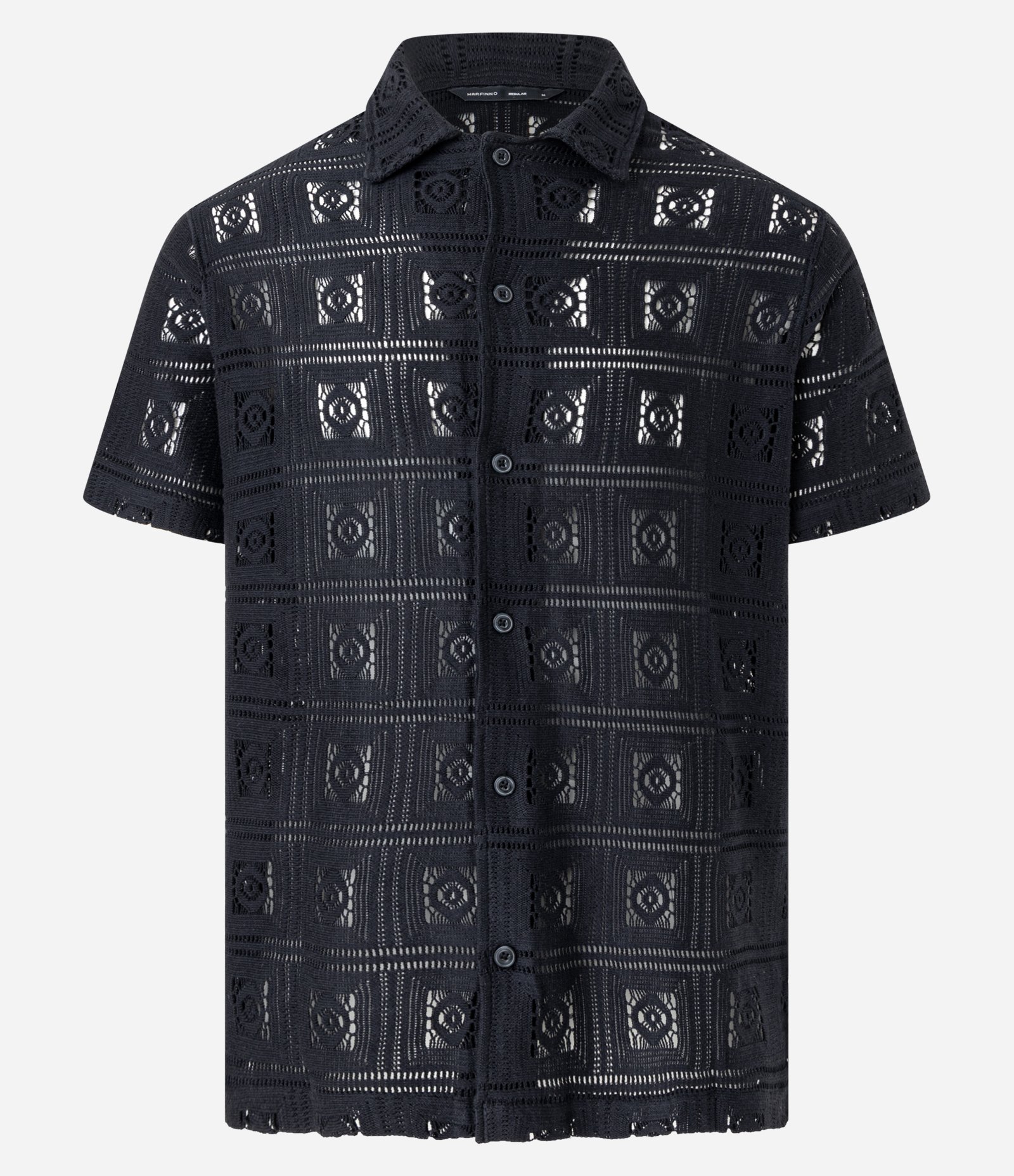 Camisa em Tricô com Quadros de Efeito Crochê Preto 1