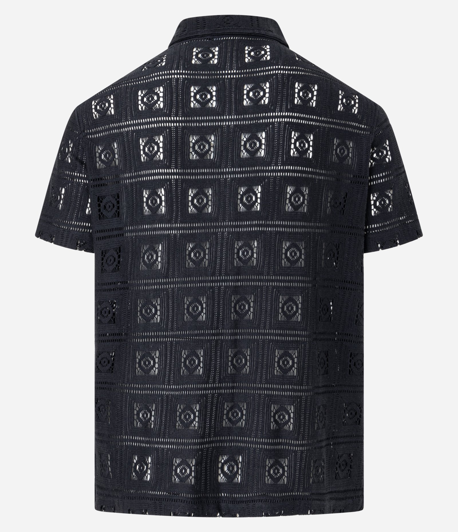 Camisa em Tricô com Quadros de Efeito Crochê Preto 4