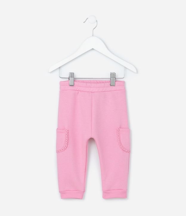 Calça Infantil em Moletom Quentinho com Bolso Lateral Rendado - Tam 0 a 18 meses