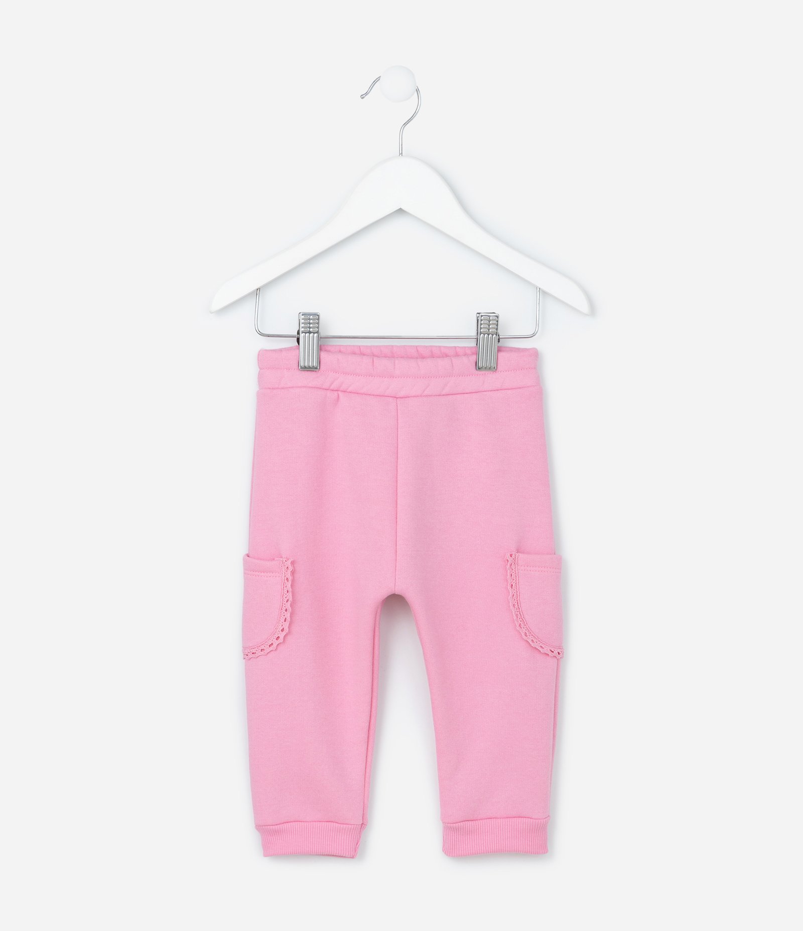 Calça Infantil em Moletom Quentinho com Bolso Lateral Rendado - Tam 0 a 18 meses Rosa 2