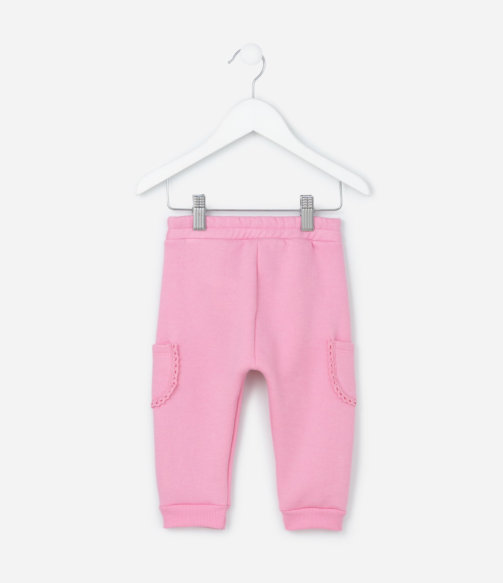 Calça Infantil em Moletom Quentinho com Bolso Lateral Rendado - Tam 0 a 18 meses Rosa 3