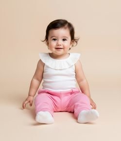 Calça Infantil em Moletom Quentinho com Bolso Lateral Rendado - Tam 0 a 18 meses