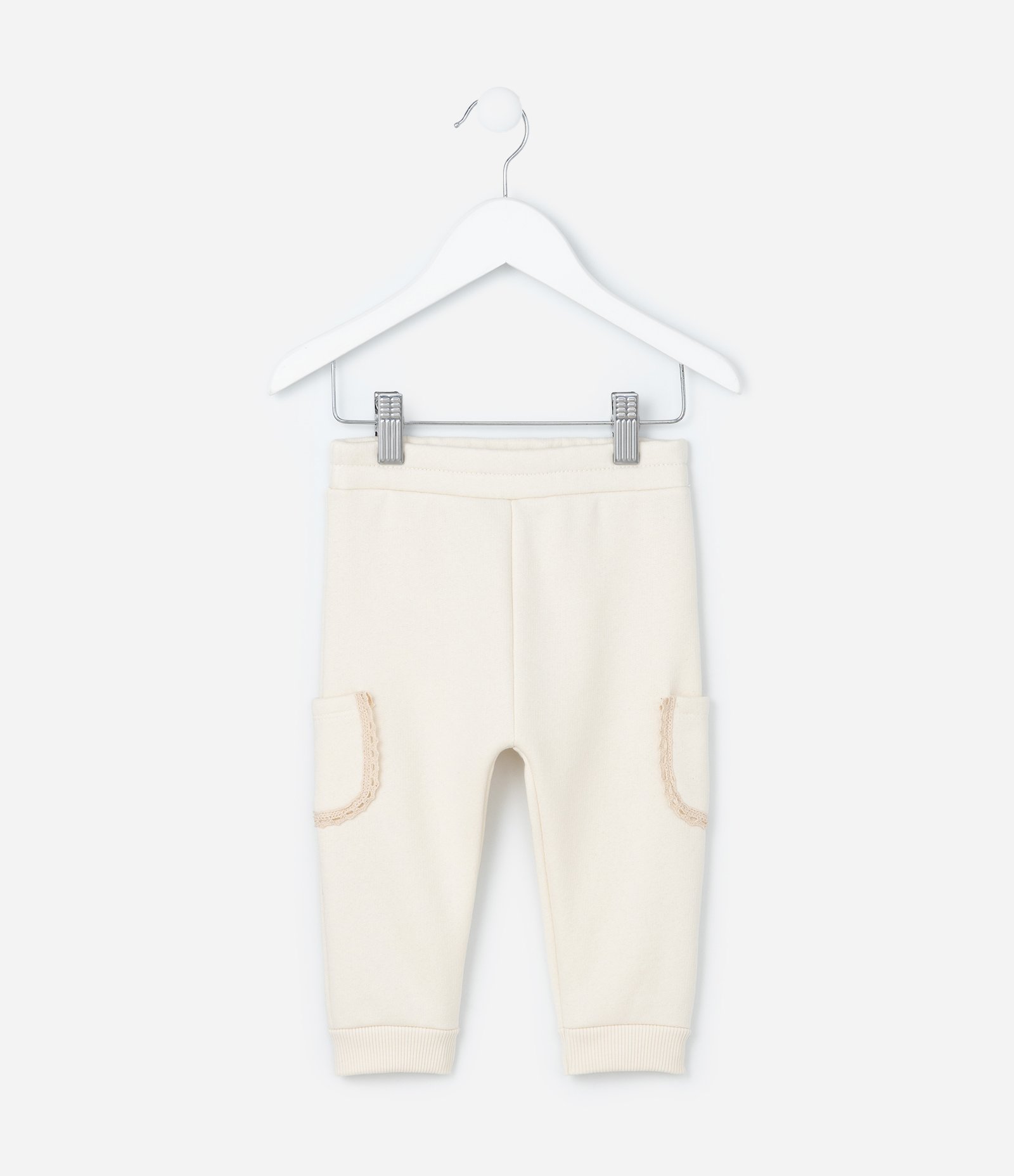 Calça Infantil em Moletom Quentinho com Bolso Lateral Rendado - Tam 0 a 18 meses Bege 1