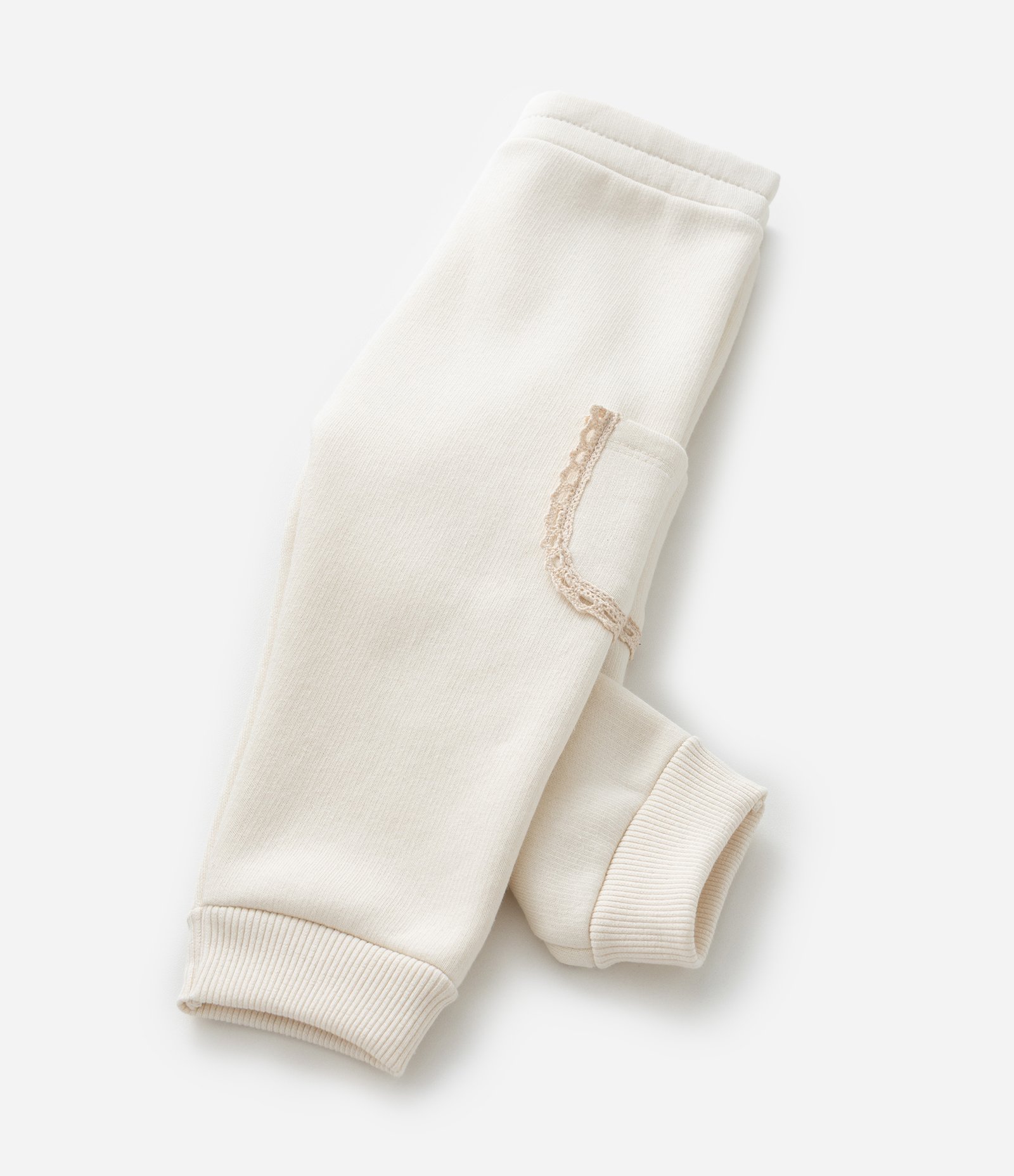 Calça Infantil em Moletom Quentinho com Bolso Lateral Rendado - Tam 0 a 18 meses Bege 5