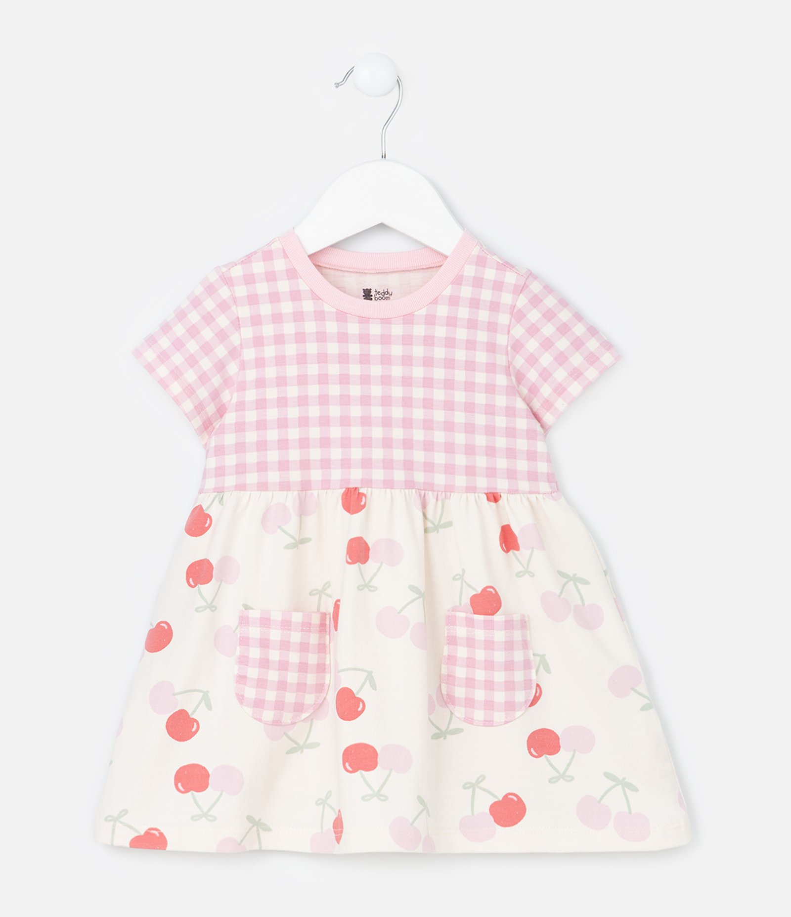Vestido Infantil com Estampa Xadrez e Cerejas - Tam 0 a 18 Meses Rosa 2