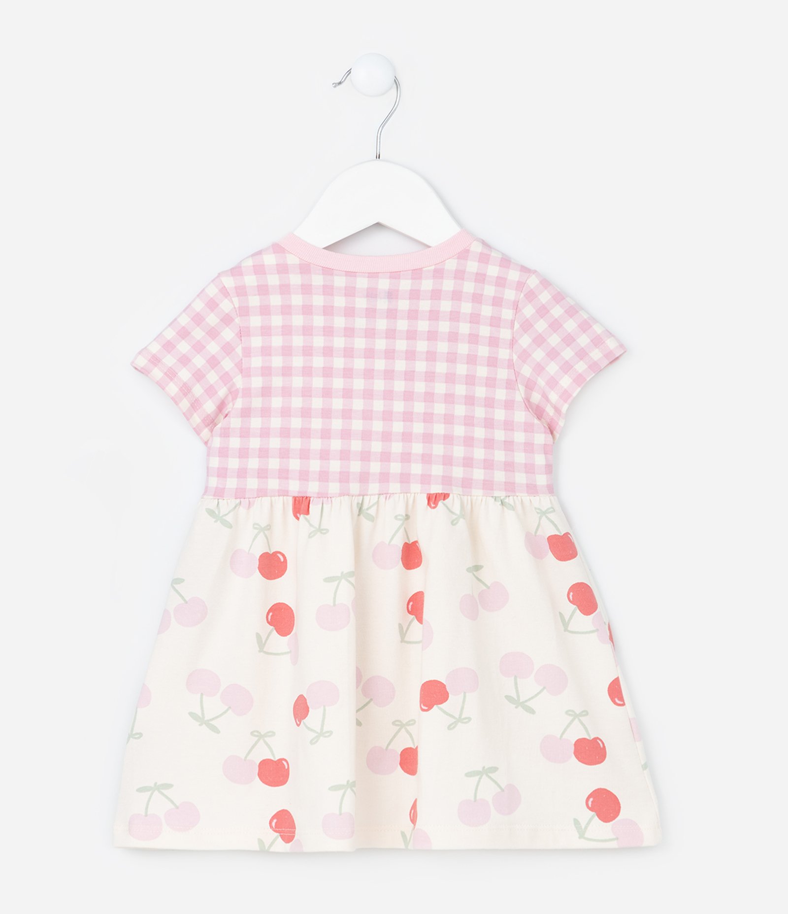 Vestido Infantil com Estampa Xadrez e Cerejas - Tam 0 a 18 Meses Rosa 3