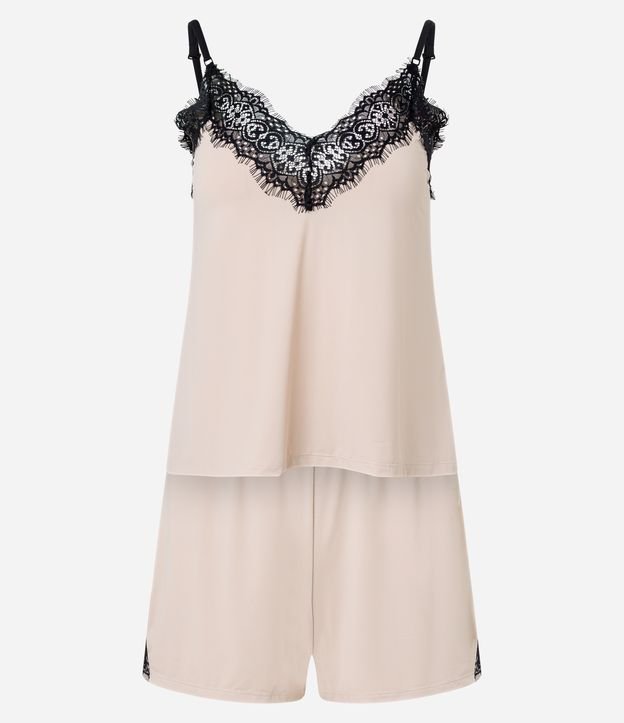 Pijama Short Doll em Microfibra com Detalhe de Renda Contrastante