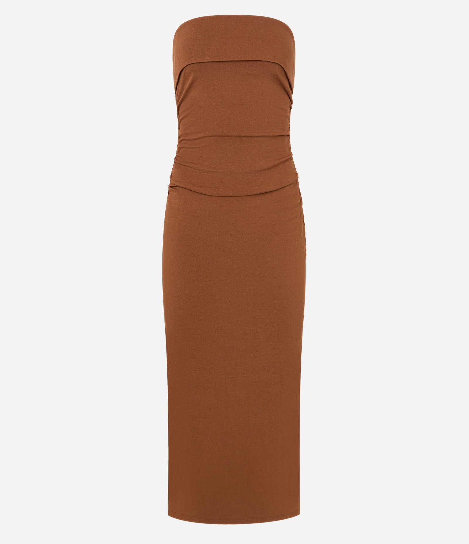 Vestido New Midi em Bengaline com Pala Dobrada e Fenda Marrom 5