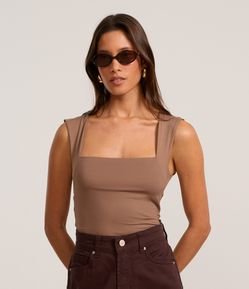 Blusa Sem Manga em Microfibra com Decote Quadrado
