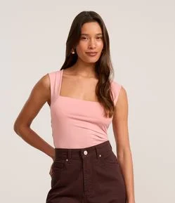 Blusa Sem Manga em Microfibra com Decote Quadrado