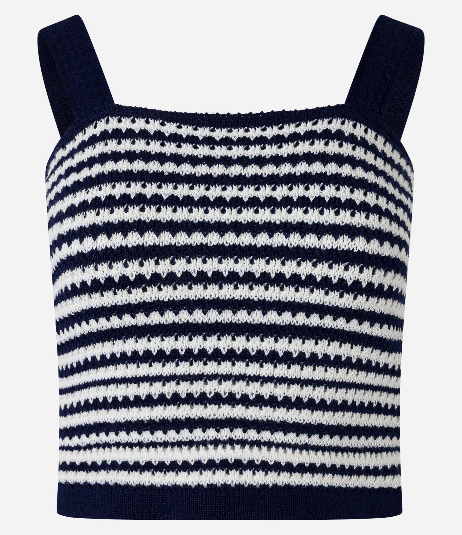 Blusa Cropped Sem Manga em Tricô com Listras Azul Marinho/Branco 3