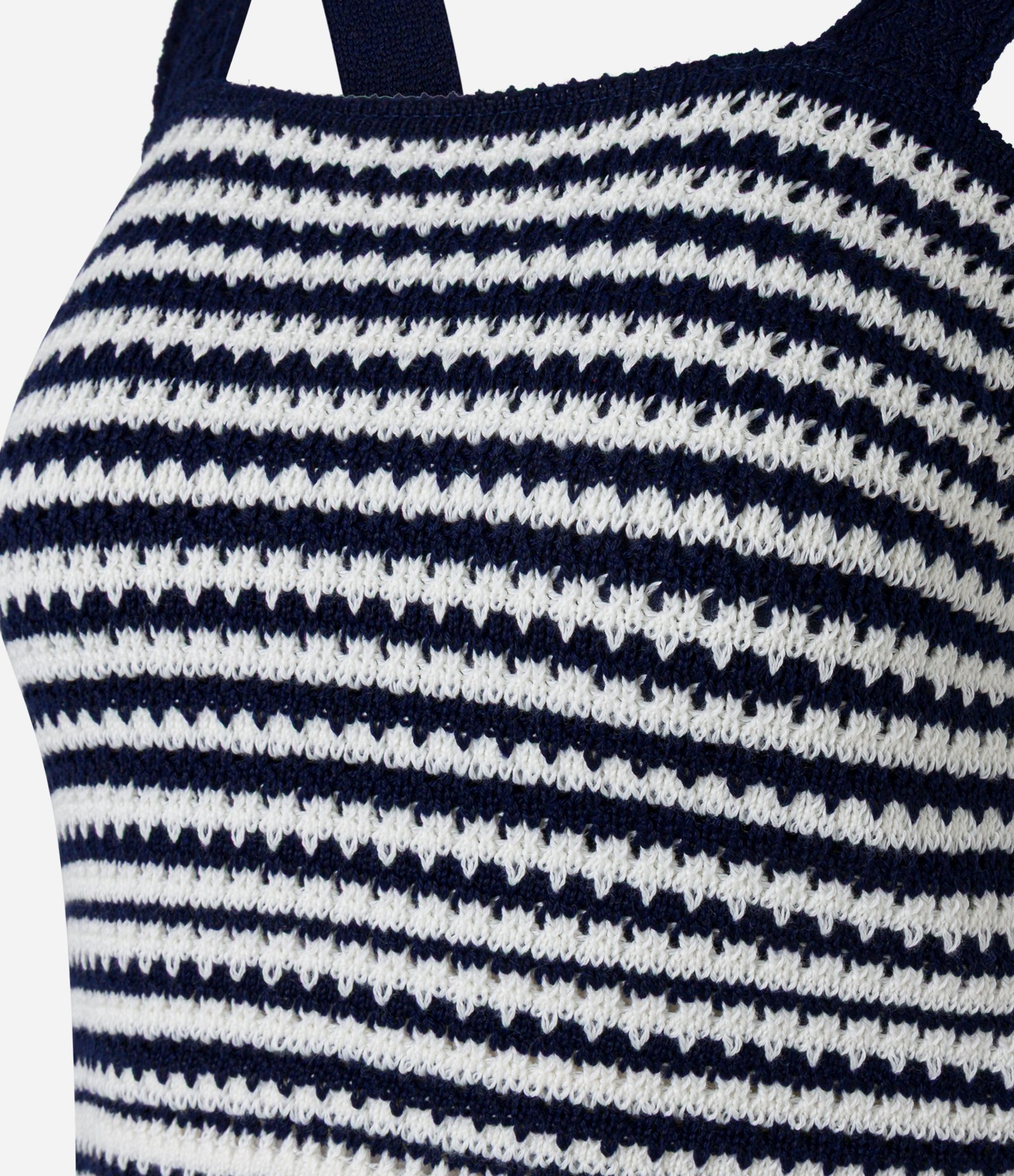 Blusa Cropped Sem Manga em Tricô com Listras Azul Marinho/Branco 4