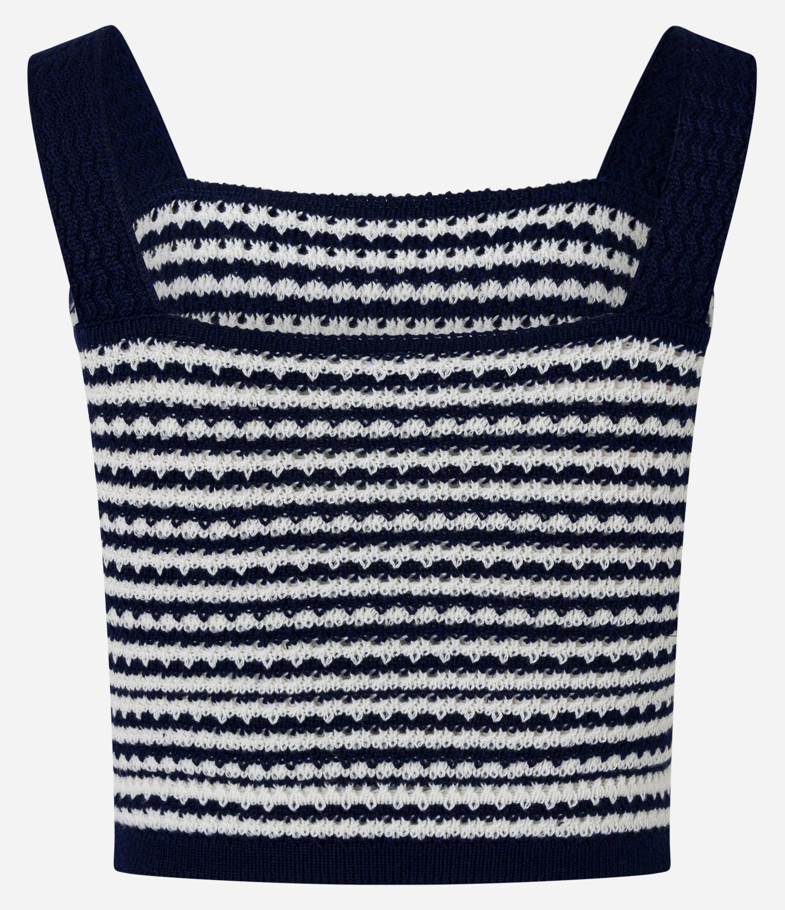 Blusa Cropped Sem Manga em Tricô com Listras Azul Marinho/Branco 5