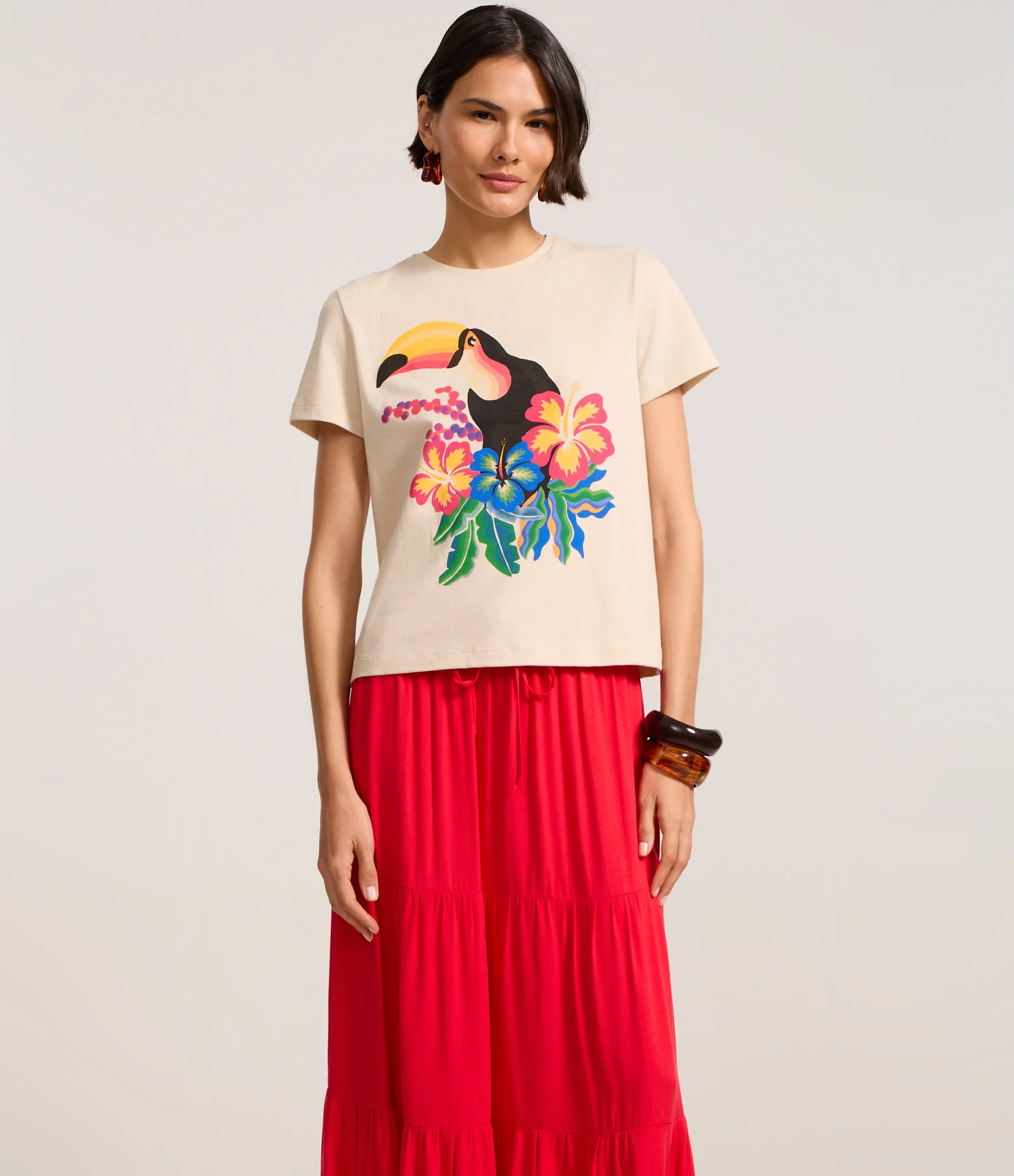 Saia Evasê Longa em Viscose com Recortes e Amarração Vermelho 2