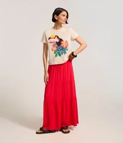 Saia Evasê Longa em Viscose com Recortes e Amarração