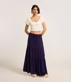 Saia Evasê Longa em Viscose com Recortes e Amarração