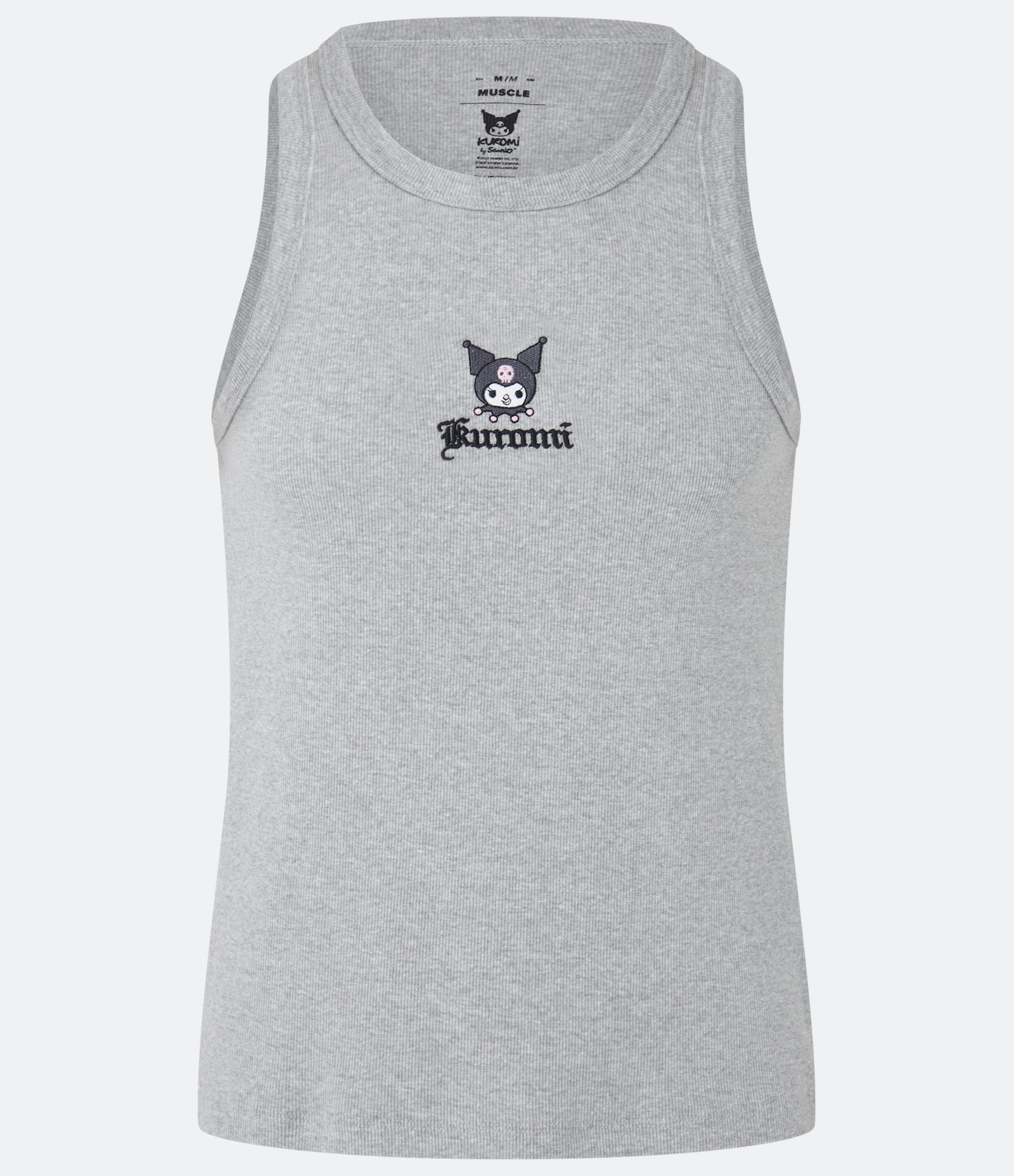 Regata Muscle em Ribana com Efeito Mescla Kurumi Hello Kitty Cinza 6