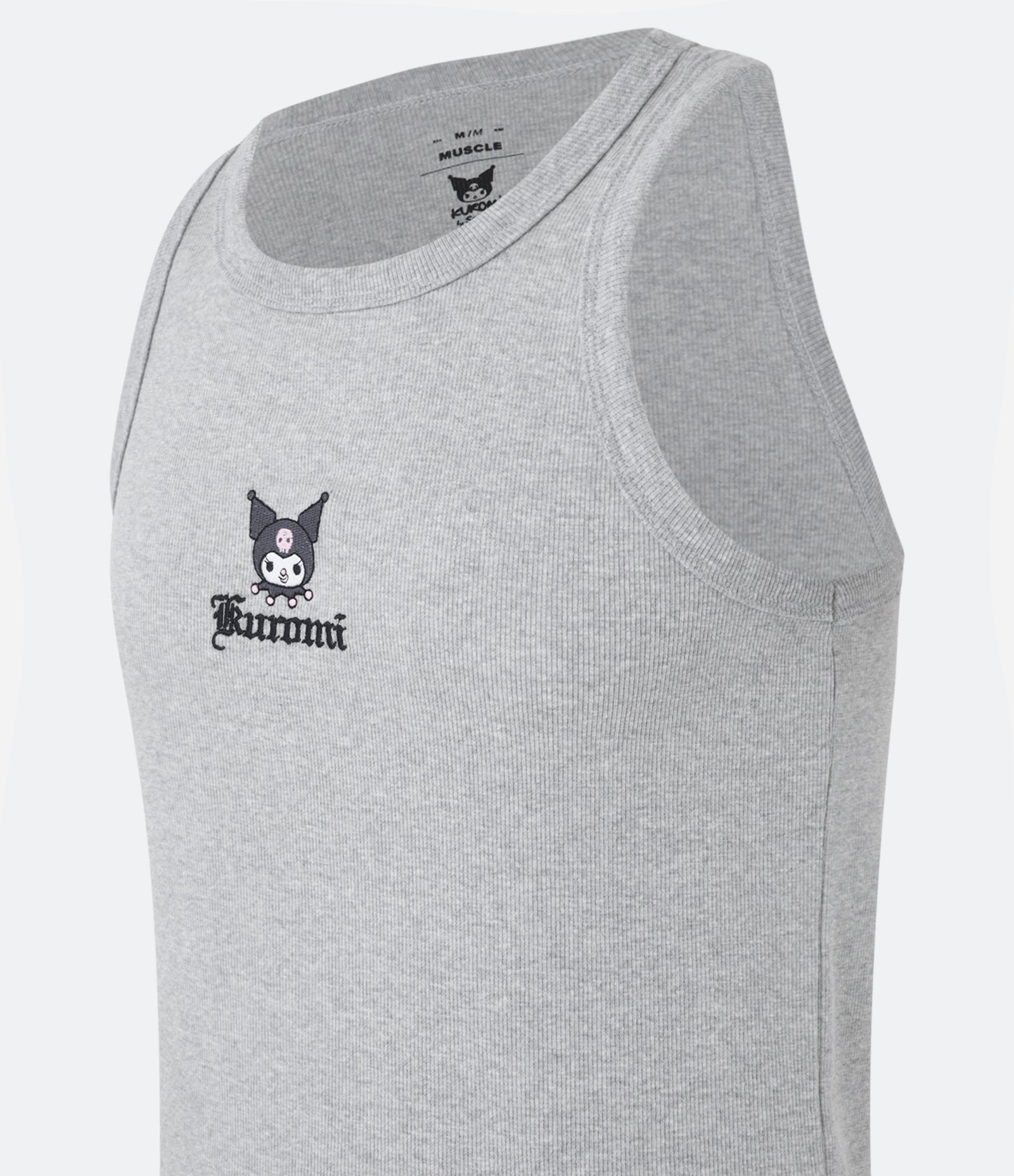 Regata Muscle em Ribana com Efeito Mescla Kurumi Hello Kitty Cinza 7
