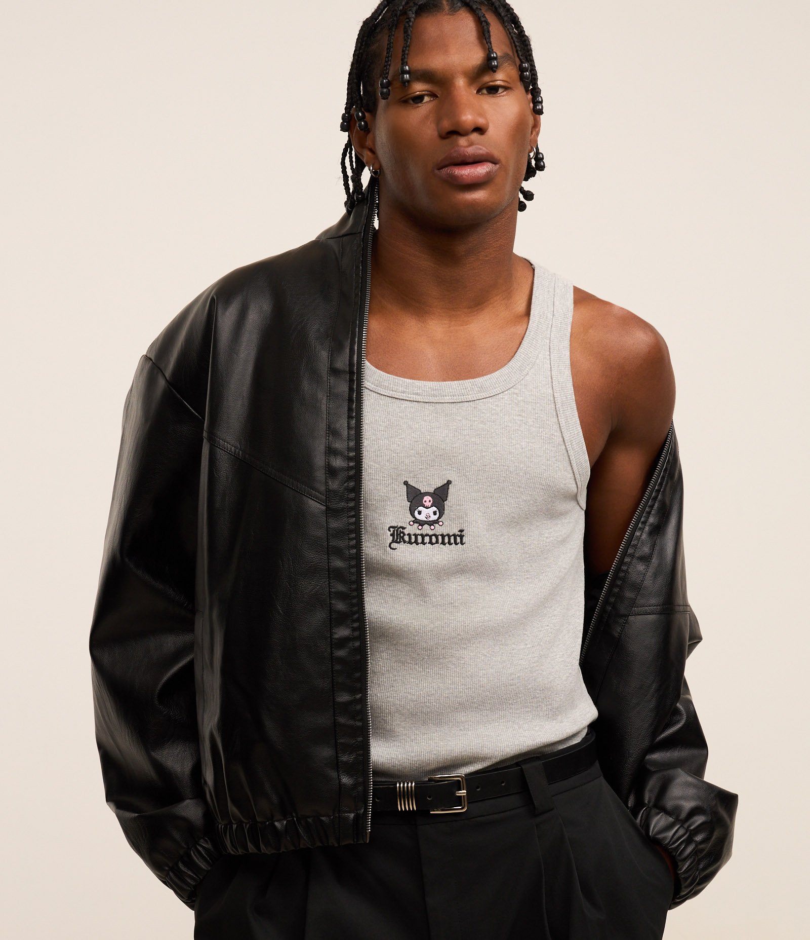 Regata Muscle em Ribana com Efeito Mescla Kurumi Hello Kitty Cinza 4