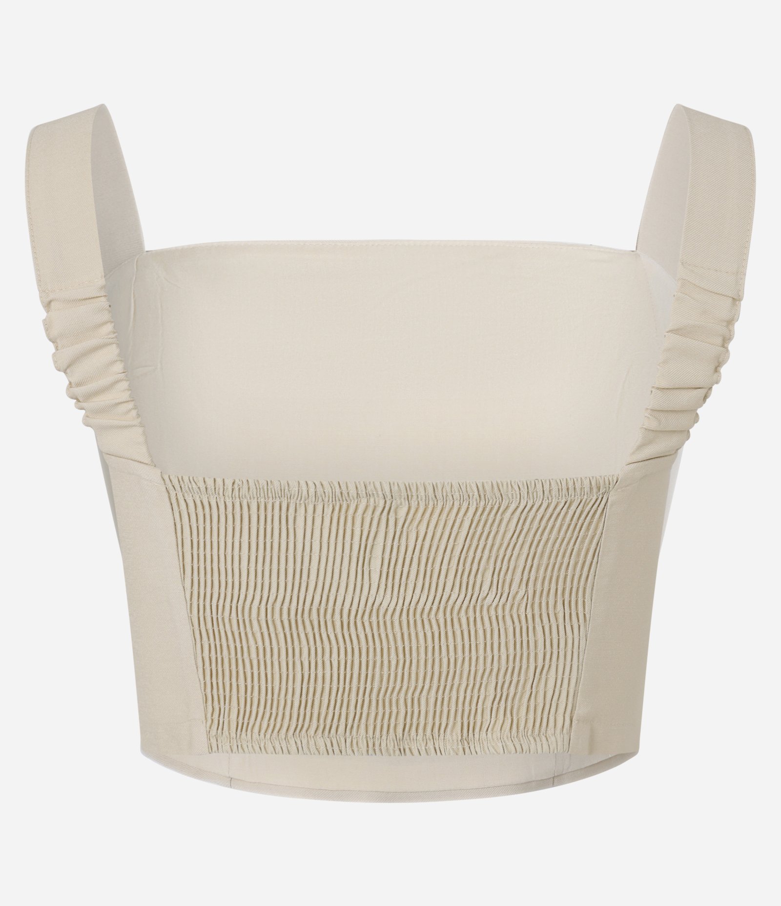 Blusa Cropped em Viscolinho com Lastex nas Costas Bege 6