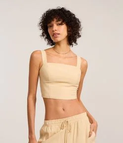 Blusa Cropped em Viscolinho com Lastex nas Costas