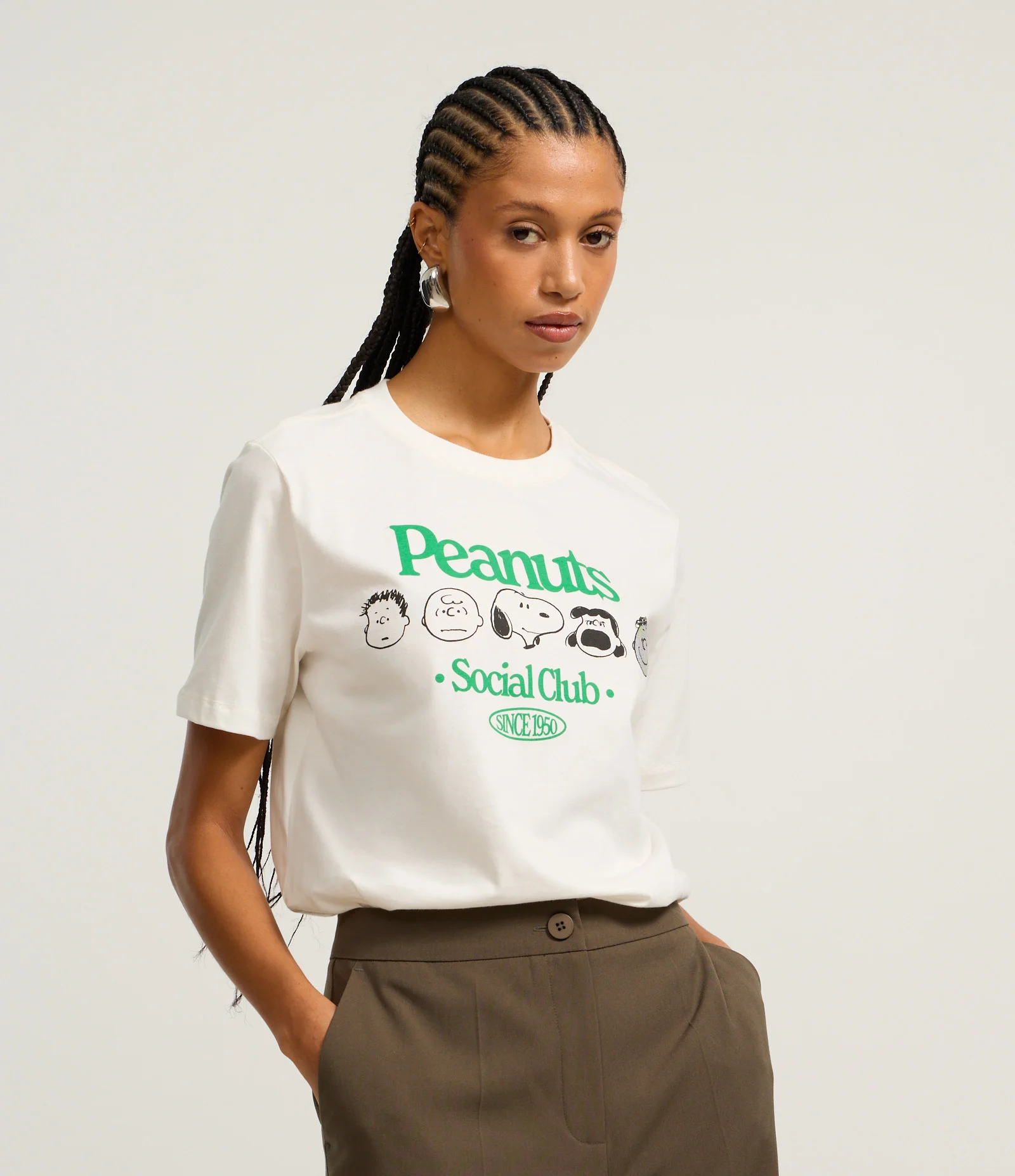Camiseta Alongada em Algodão com Estampa Frente e Costas Peanuts Branco 1
