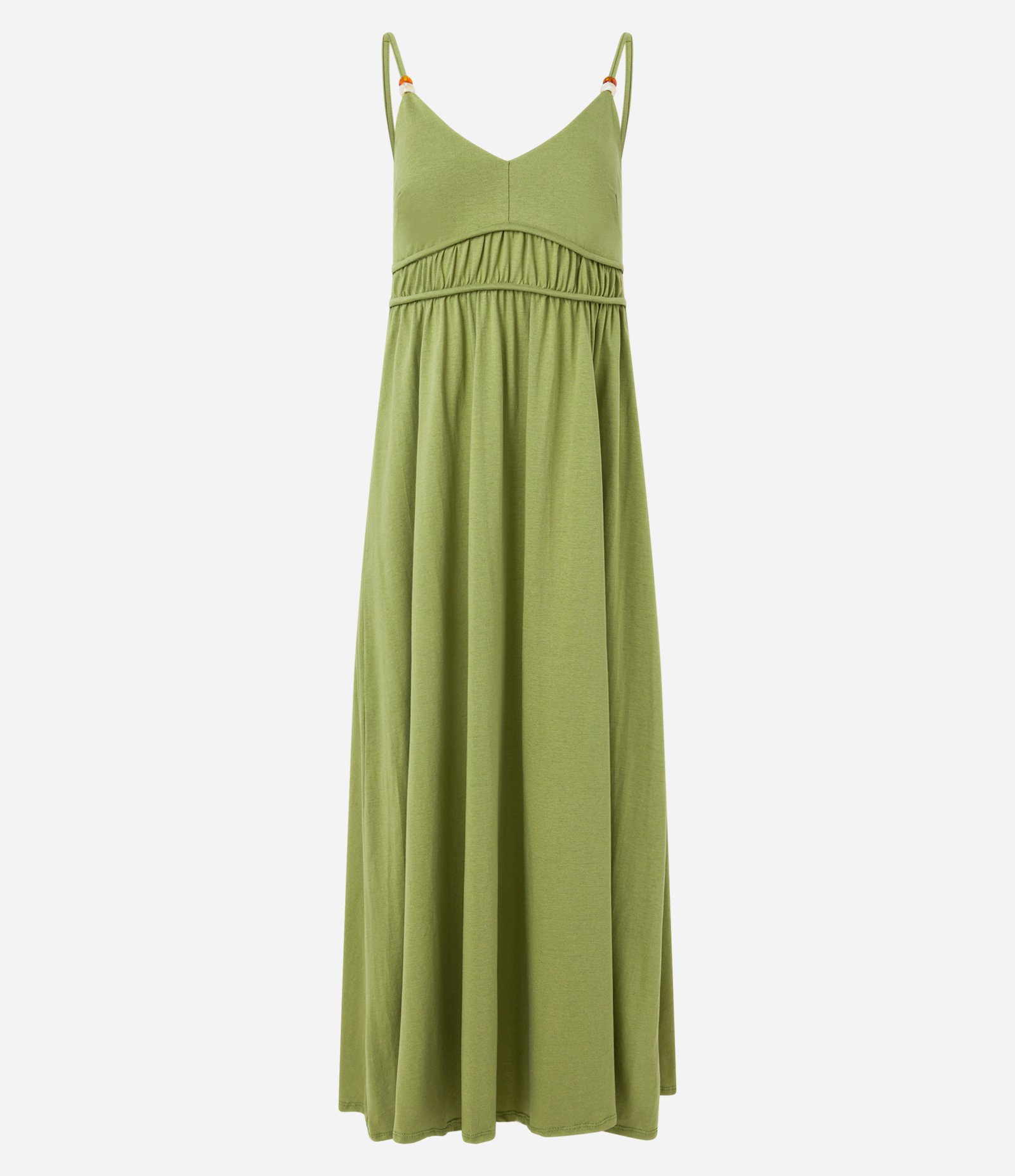 Vestido Long Midi em Algodão com Aviamento na Alça Fina Verde 4