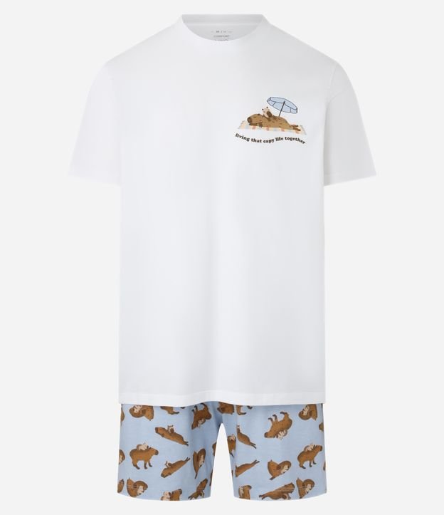 Pijama Curto Comfort em Algodão com Estampa de Capivara