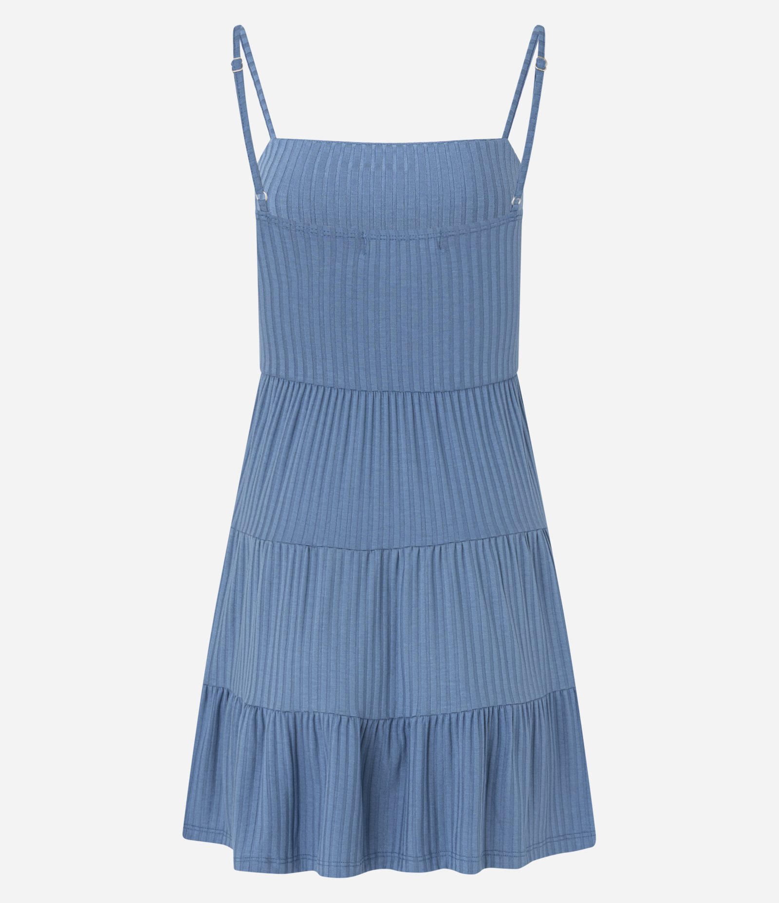 Vestido Evasê em Ribana e Babado na Saia Azul 7