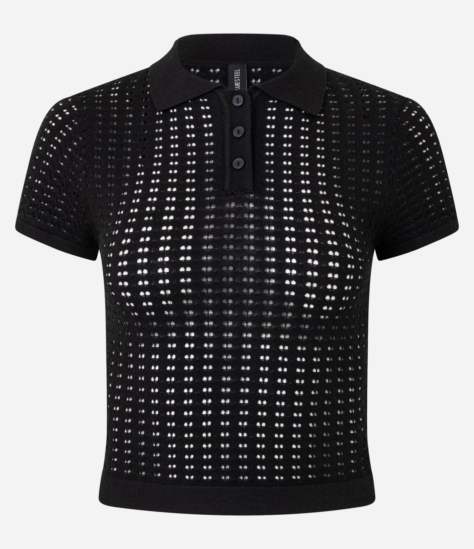 Blusa com Gola Polo em Tricô Ponto Aberto Preto 4