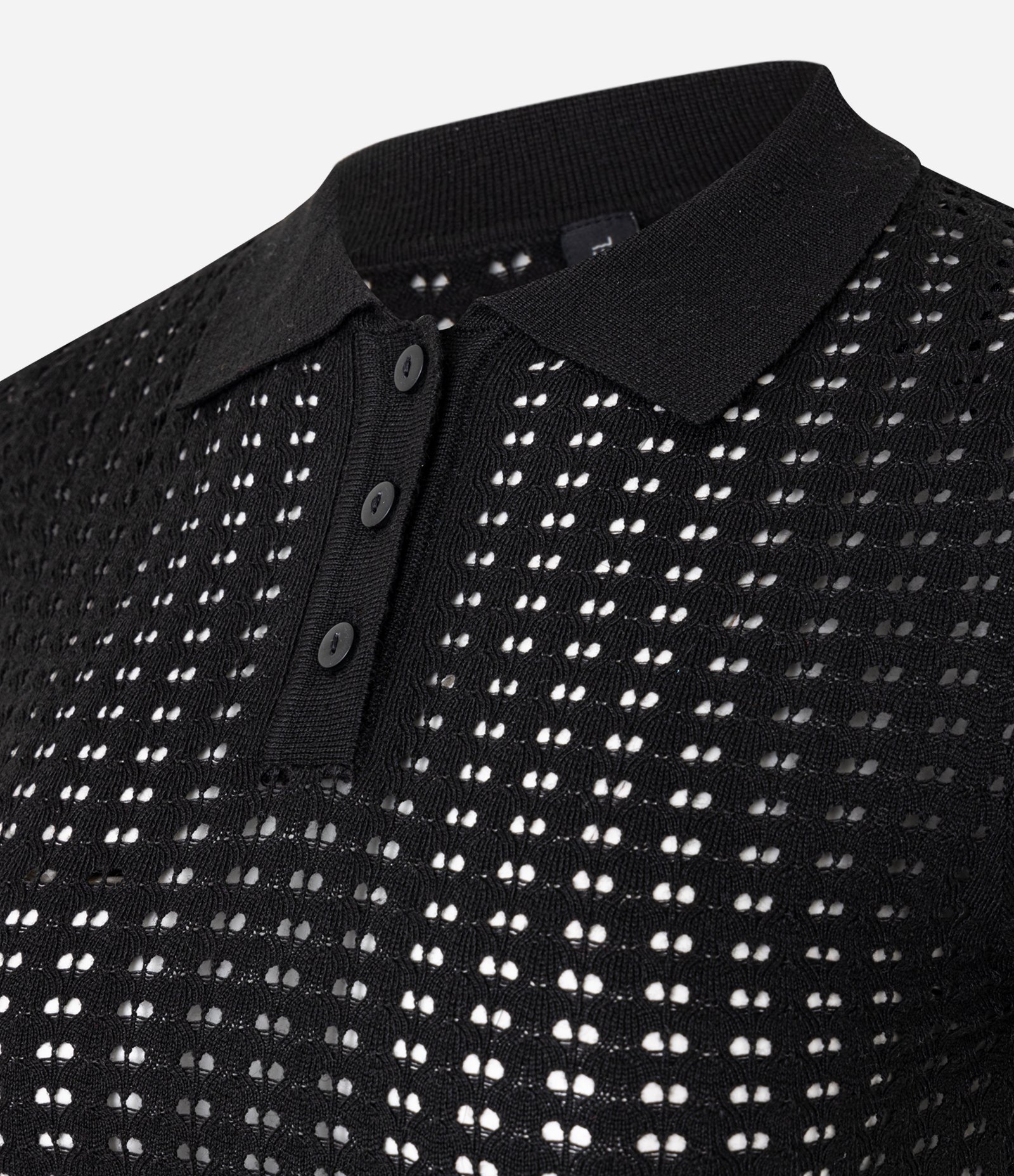 Blusa com Gola Polo em Tricô Ponto Aberto Preto 5