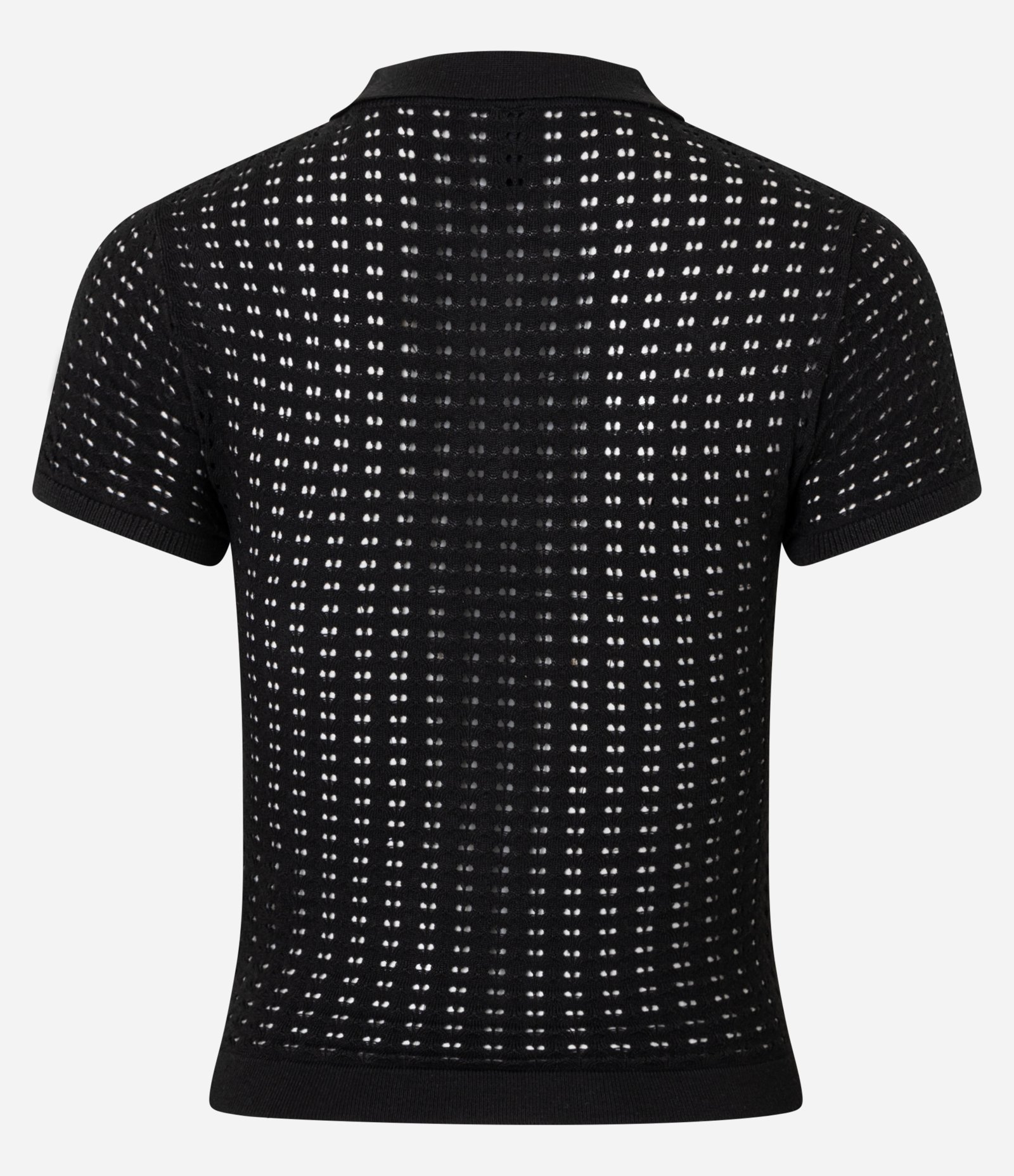 Blusa com Gola Polo em Tricô Ponto Aberto Preto 6