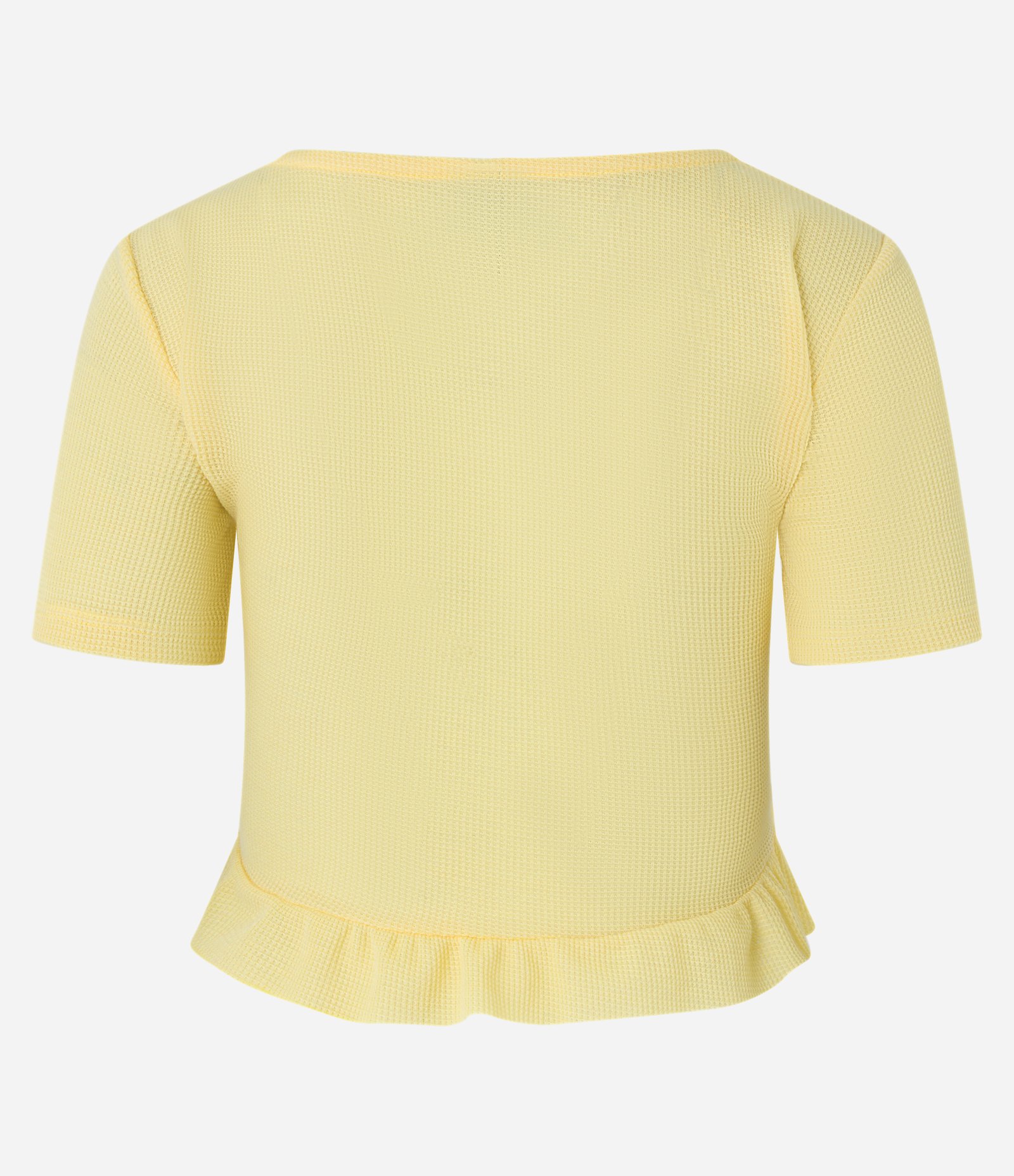 Blusa Cropped Texturizada com Franzido e Babado na Barra Amarelo 6