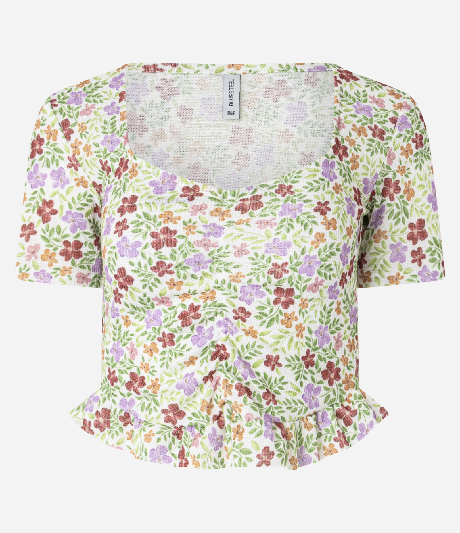 Blusa Cropped Texturizada com Franzido e Estampa Floral Liberty Branco 4