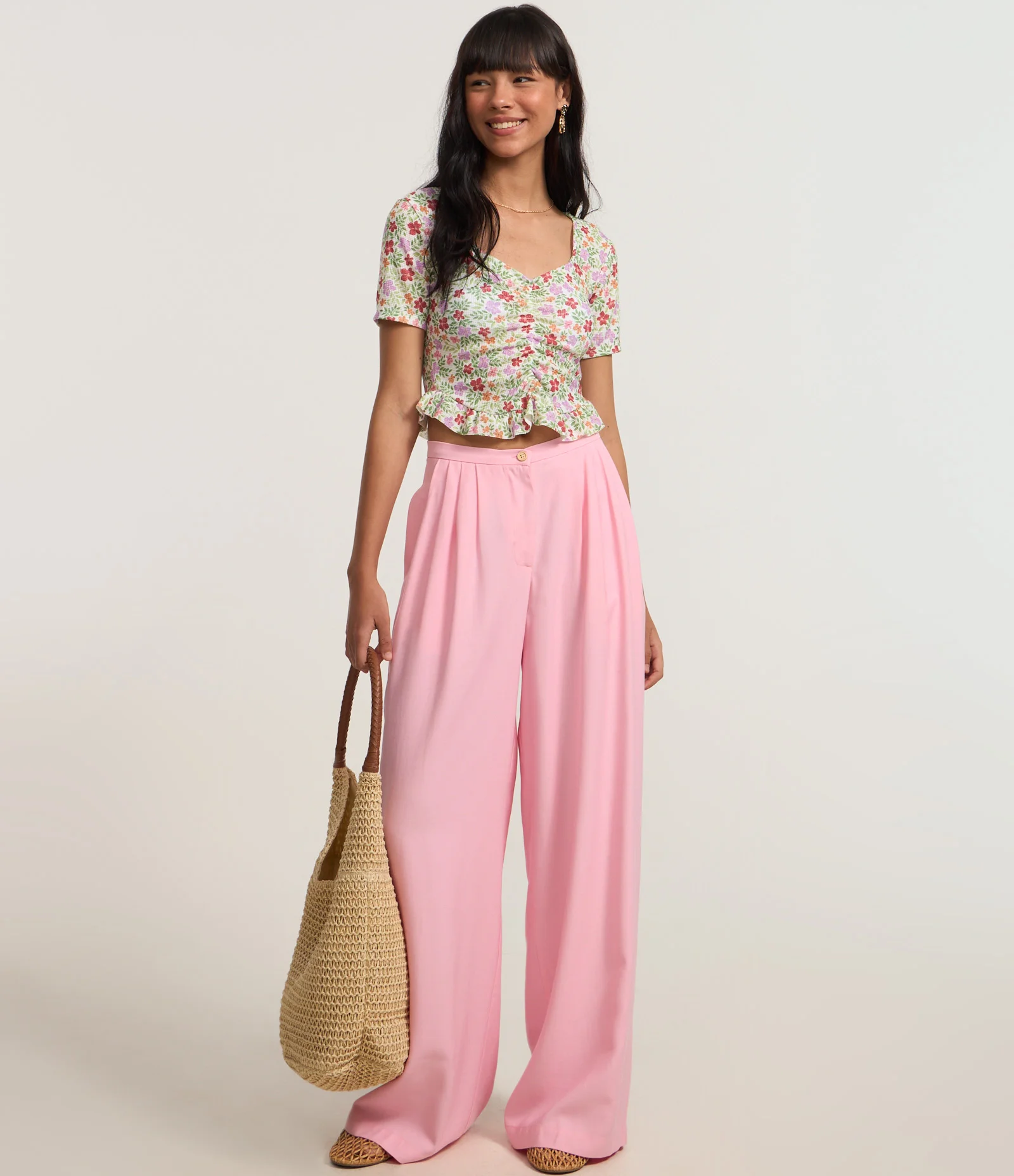 Blusa Cropped Texturizada com Franzido e Estampa Floral Liberty Branco 2