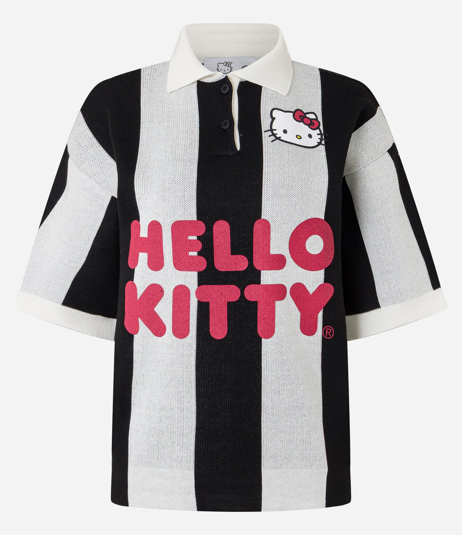 Camiseta em Tricô com Listras e Lettering Hello Kitty Branco/Preto 4