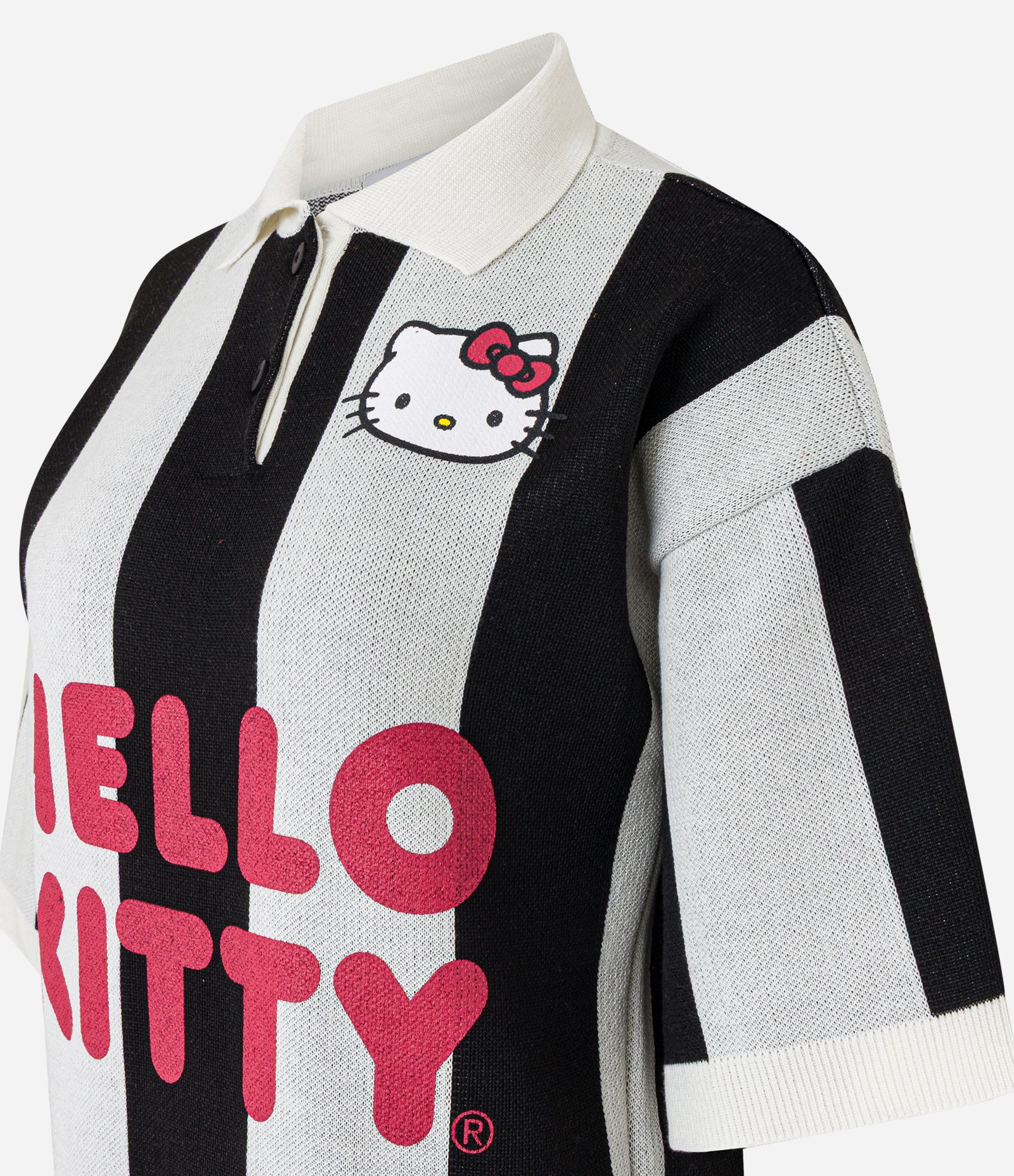 Camiseta em Tricô com Listras e Lettering Hello Kitty Branco/Preto 5