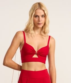 Blusa Super Cropped em Tricô com Aviamento no Busto