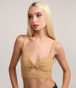 Blusa Super Cropped em Tricô com Aviamento no Busto