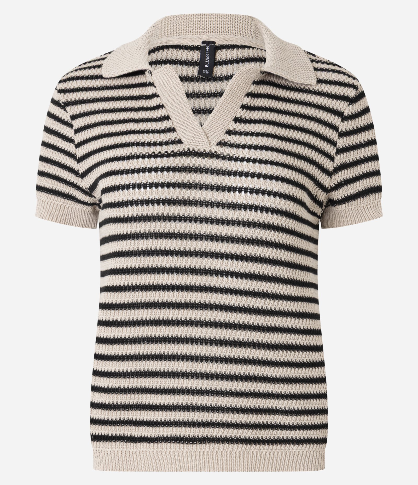 Blusa em Tricô com Listras e Manga Curta Bege 5