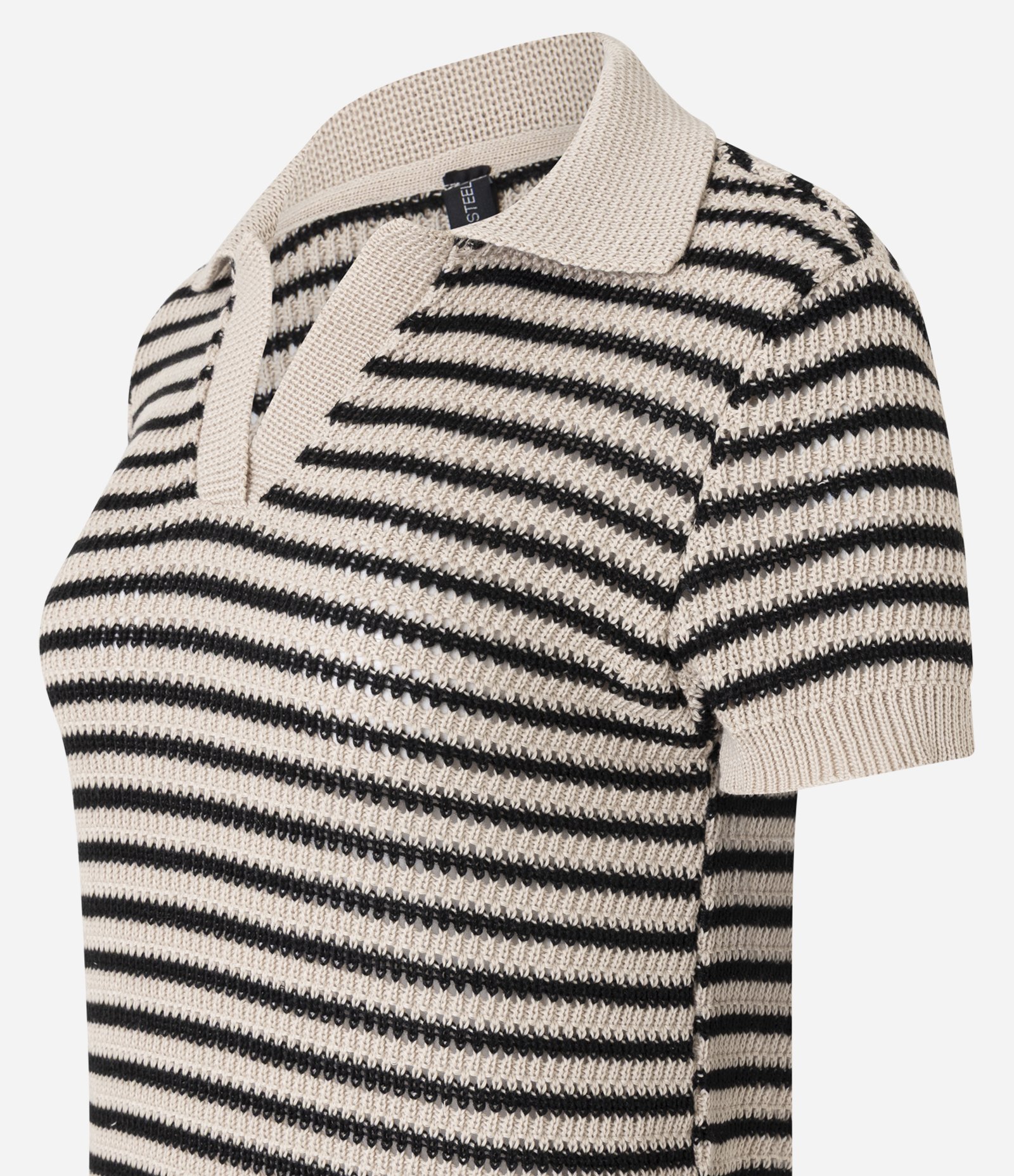 Blusa em Tricô com Listras e Manga Curta Bege 6