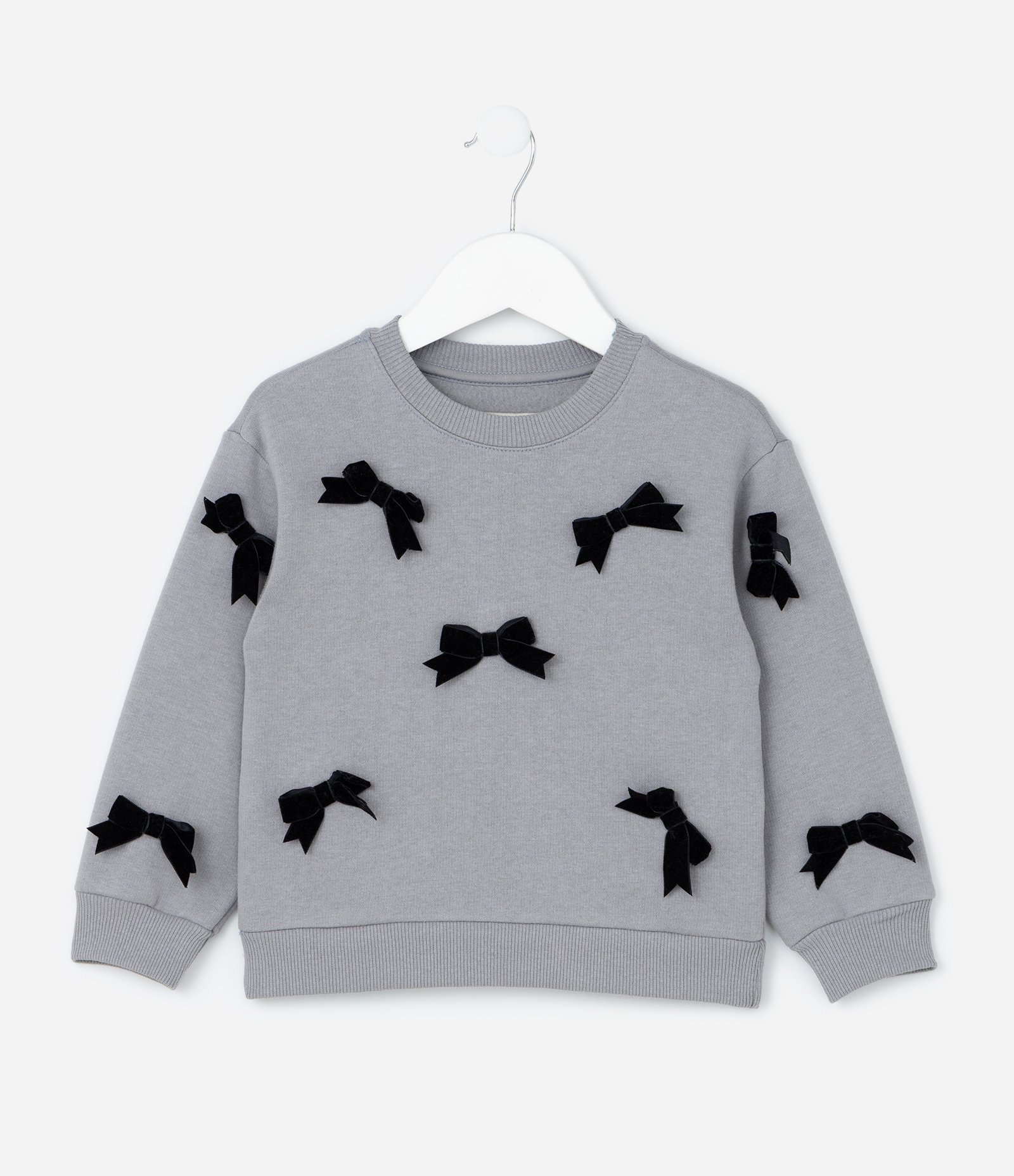 Casaco Infantil com Lacinhos de Veludo Aplicados - Tam 1 a 6 Anos Cinza 1