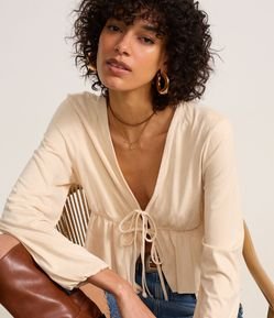 Blusa Bata em Suede com Amarração e Babados