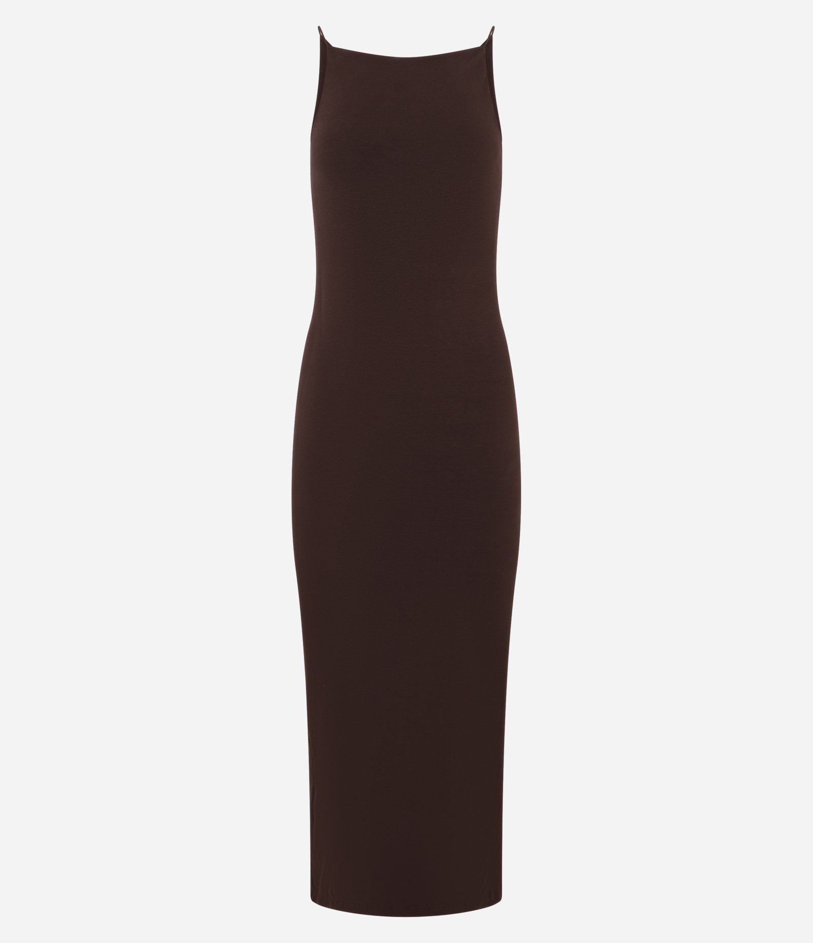 Vestido Midi com Alças Finas e Fenda Marrom 5