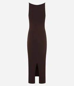 Vestido Midi com Alças Finas e Fenda