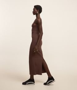Vestido Midi com Alças Finas e Fenda
