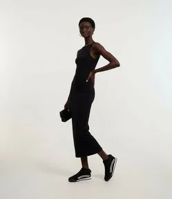 Vestido Midi com Alças Finas e Fenda