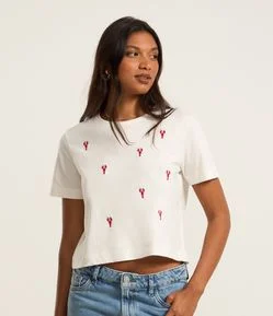 Camiseta em Algodão Com Bordados de Lagosta