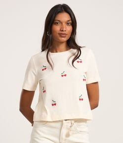 Camiseta em Algodão com Bordados de Cereja