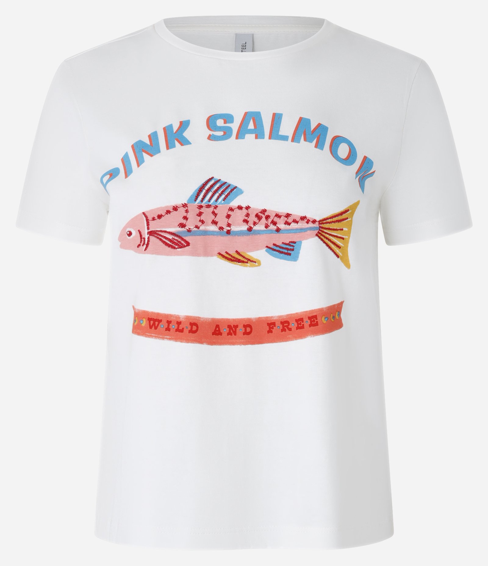 Camiseta em Algodão com Bordado Pink Salmon Branco 4
